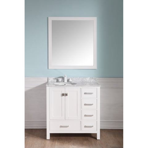 ANZZI Chateau 36 in. W x 22 in. D Bathroom Bath Vanity Set with Carrara Marble Top with White Sink