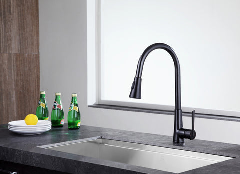 ANZZI Tulip Series 17.72 in.H Single-Handle Pull-Out Sprayer Kitchen Faucet with Brass Material in Oil Rubbed Bronze Finish