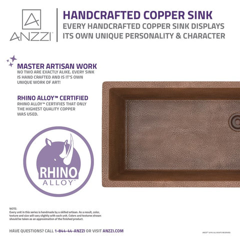 ANZZI Byzantine Drop-in Handmade Copper 31 in. 0-Hole Single Bowl Kitchen Sink in Hammered Antique Copper