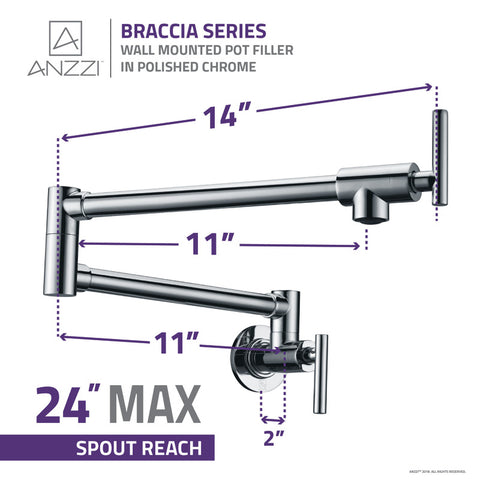 KF-AZ258CH - Braccia Series 24" Wall Mounted Pot Filler in Polished Chrome