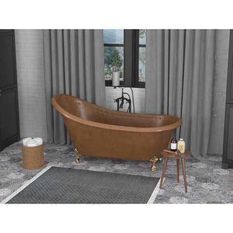 BT-017 - ANZZI Sivas 66 in. Handmade Copper Slipper Clawfoot Non-Whirlpool Bathtub in Hammered Antique Copper