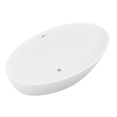 ANZZI Hangiri 5.5 ft. Solid Surface Center Drain Freestanding Bathtub in Matte White