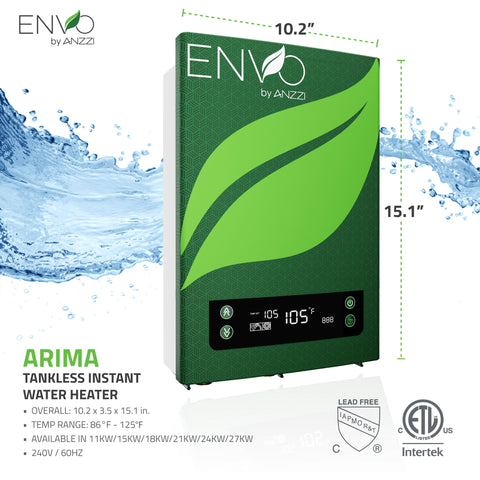 ENVO Atami High-Capacity Tankless Electric Water Heater (18 kW - 27 kW), Endless Hot Water, Advanced Safety, Energy Saving, Whole Home Application
