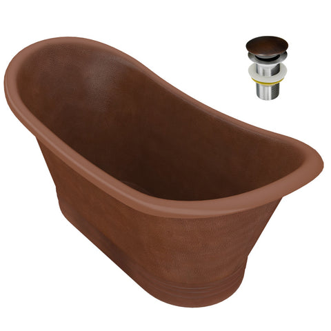 BT-007 - ANZZI Nero 70 in. Handmade Copper Double Slipper Flatbottom Non-Whirlpool Bathtub in Hammered Antique Copper