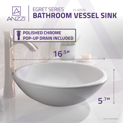 ANZZI Egret Series Vessel Sink in White