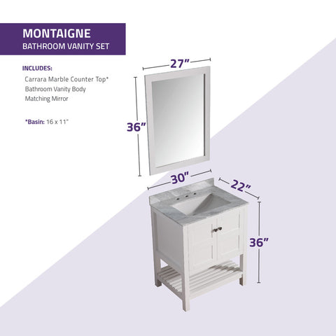 ANZZI Montaigne 30 in. W x 22 in. D Bathroom Bath Vanity Set with Carrara Marble Top with White Sink