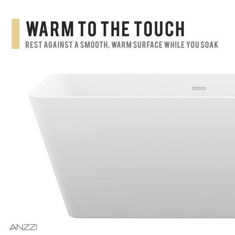 ANZZI Fomaia 4.9 ft. Man-Made Stone Center Drain Freestanding Bathtub in Matte White