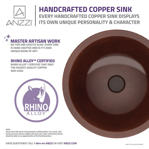 ANZZI Pisces 16 in. Handmade Vessel Sink in Polished Antique Copper with Floral Design Exterior