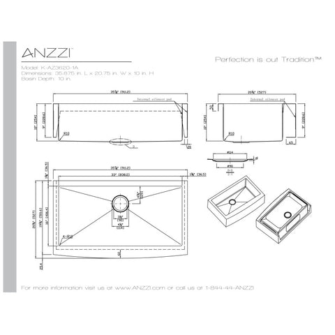 ANZZI Elysian Farmhouse Stainless Steel 36 in. Single Bowl Kitchen Sink in Brushed Satin