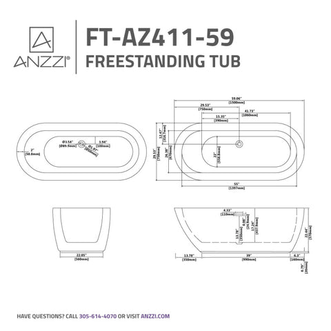 ANZZI Britt 59 in. Acrylic Flatbottom Freestanding Bathtub in White