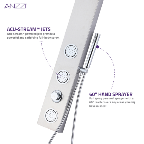 ANZZI Beverly 3-Jetted Shower Panel with Heavy Rain Shower & Spray Wand