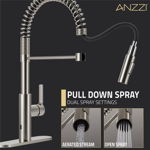 Ola Hands Free Touchless 1-Handle Pull-Down Sprayer Kitchen Faucet with Motion Sense and Fan Sprayer in Brushed Nickel