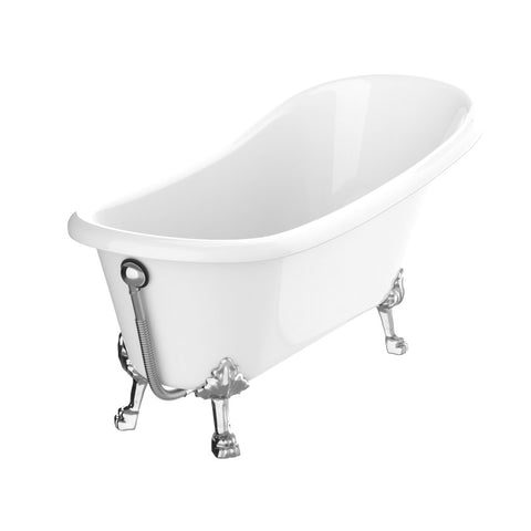 ANZZI 67.32” Diamante Slipper-Style Acrylic Claw Foot Tub in White