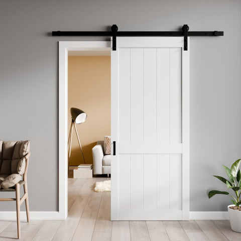 ID-AZBD05 - ANZZI Benagil Series 36 in. x 84 in. Pure White Finish MDF Interior Sliding Barn Door with Hardware Kit in Matte Black