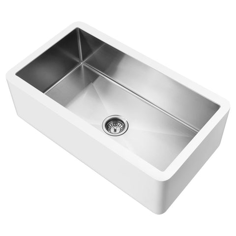 ANZZI Nepal Series Farmhouse Solid Surface 33 in. 0-Hole Single Bowl Kitchen Sink with Stainless Steel Interior