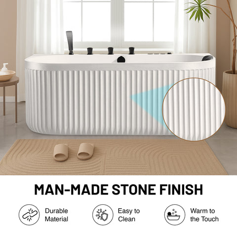 Stone Bell Flatbottom Freestanding Whirlpool and Air Bathtub with Center Drain and Faucet in Various Colors