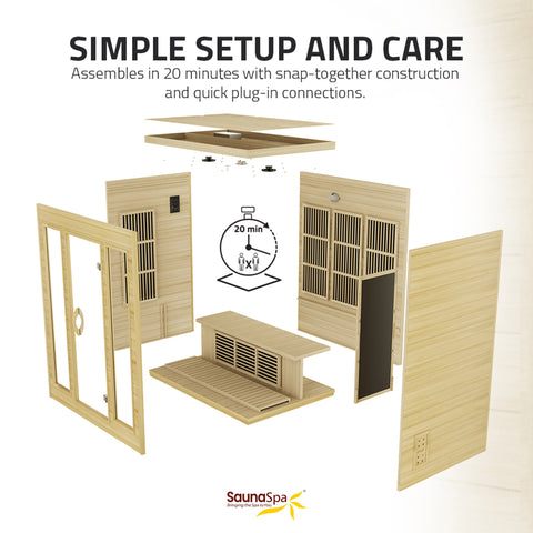 Curacao 3-Person Carbon FAR Infrared Hemlock Wooden Indoor Home Sauna Room with LED Touch Control Panel