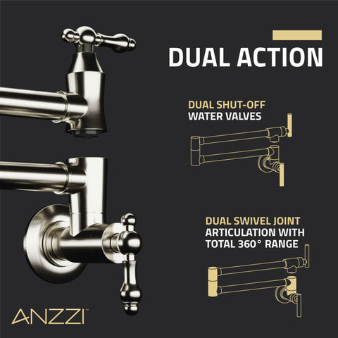 ANZZI Marca 360-Degree 24" Wall Mounted Pot Filler with Dual Swivel