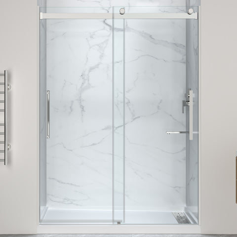 Stellar Series Sliding Frameless Shower Door  with Alcove Shower Base