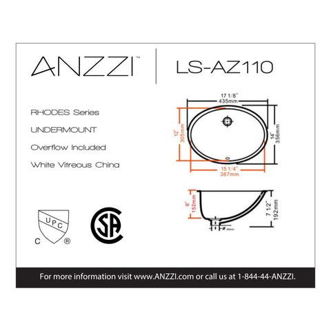 ANZZI Series 17 in. Ceramic Undermount Sink Basin in White