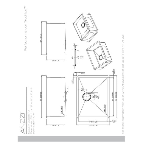 ANZZI Vanguard Undermount Stainless Steel 23 in. 0-Hole Single Bowl Kitchen Sink