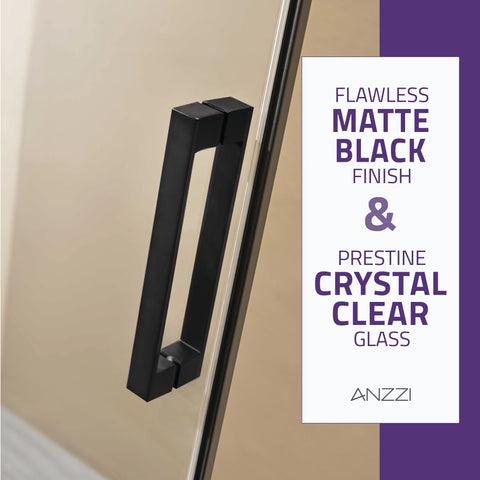48 in. x 76 in. Frameless Sliding Shower Door with Handle in Matte Black