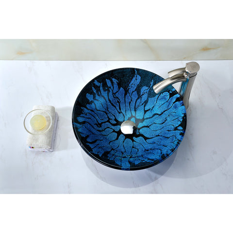 ANZZI Key Series Deco-Glass Vessel Sink in Lustrous Blue and Black