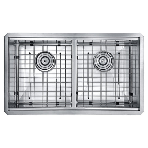 ANZZI Aegis Undermount Stainless Steel 32.75 in. 0-Hole 50/50 Double Bowl Kitchen Sink with Cutting Board and Colander