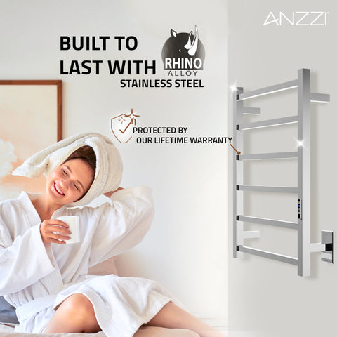 ANZZI Charles Series 6-Bar Stainless Steel Wall Mounted Electric Towel Warmer Rack