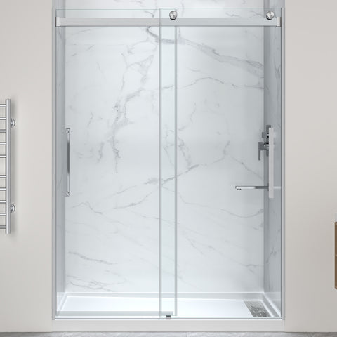 Stellar Series Sliding Frameless Shower Door  with Alcove Shower Base