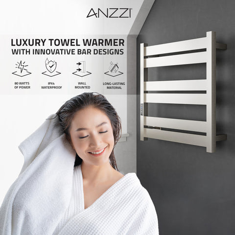 ANZZI Starling 6-Bar Stainless Steel Wall Mounted Electric Towel Warmer Rack