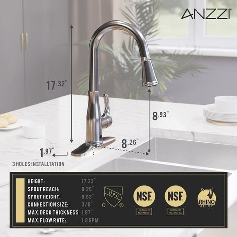 ANZZI Sifo Hands Free Touchless 1-Handle Pull-Down Sprayer Kitchen Faucet with Motion Sense and Fan Sprayer