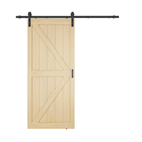 ID-AZBD01 - ANZZI ANZZI Barn Door Kit - 36x84" K Sliding Single Barn Door with Barn Doors and Hardware Included- Solid Core MDF + PVC Single Sliding Barn Door - Natural Color