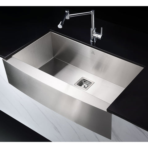 Elysian Farmhouse Stainless Steel 32 in. 0-Hole Single Bowl Kitchen Sink in Brushed Satin