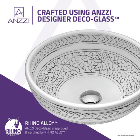 Cadence Series 16 in. Round Bathroom Vessel Sink with Stain-Resistant Non-Porous Surface in Decor White Finish Glass