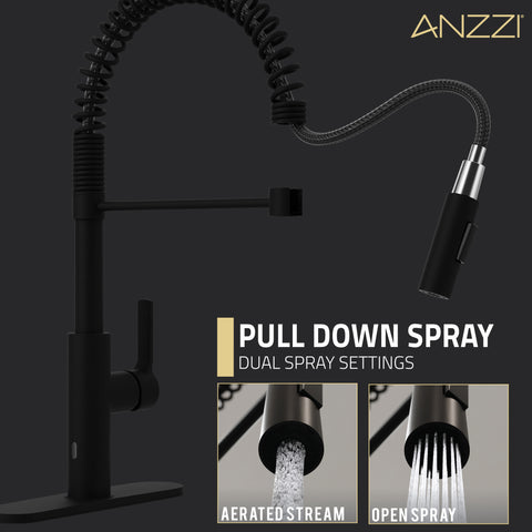 Ola Hands Free Touchless 1-Handle Pull-Down Sprayer Kitchen Faucet with Motion Sense and Fan Sprayer in Matte Black