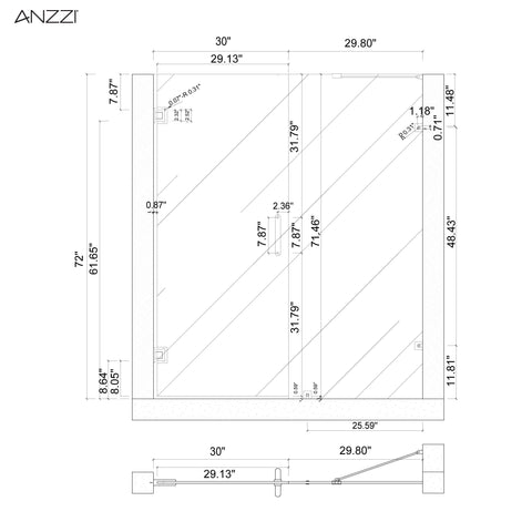60 in. by 72 in. Frameless Hinged Alcove Shower Door in Polished Chrome with Handle