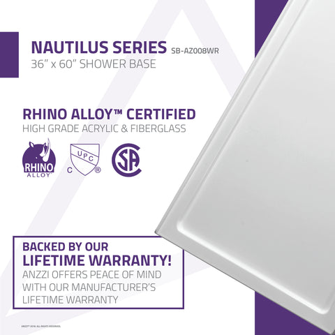 Nautilus Series 60 in. x 36 in. Shower Base in White