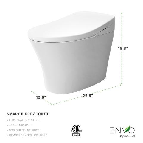 ENVO Juno Elongated 1.28 GPF Smart Bidet Toilet in White with Remote Control, Heated Seat, Auto Flush, and Water Filter