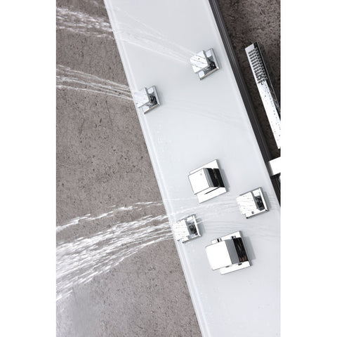 SP-AZ8089 - ANZZI Jaguar Series 60 in. 6-Jetted Full Body Shower Panel with Heavy Rain Shower and Body Jets and Spray Wand in White