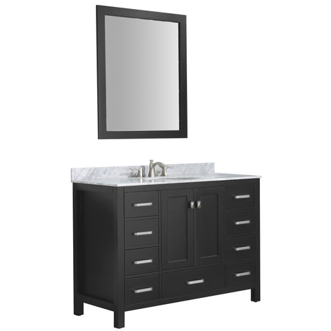 VT-MRCT0048-BK - ANZZI Chateau 48 in. W x 22 in. D Bathroom Bath Vanity Set in Black with Carrara Marble Top with White Sink