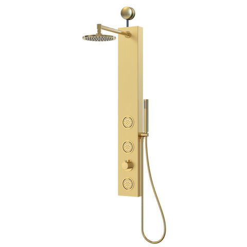 SP-AZ080BG - ANZZI Beverly 3-Jetted Shower Panel with Heavy Rain Shower and Body Jets and Body Jets and Spray Wand in Brushed Gold