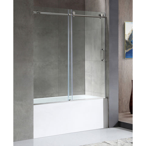 SD1701CH-3060R - ANZZI 60 in. L x 30 in. W x 83 in. H Right Drain White Rectangular Tub with Frameless Sliding Tub Door in Polished Chrome