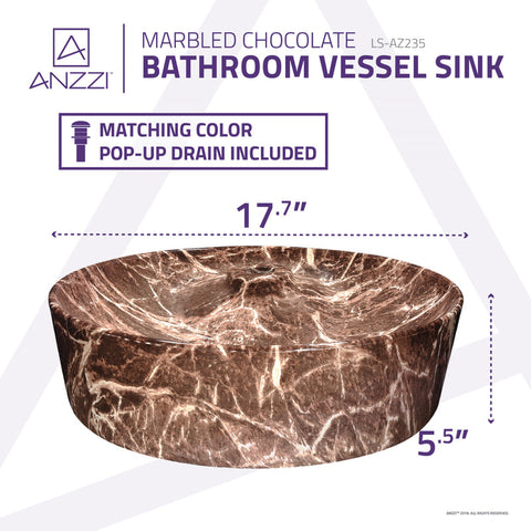 ANZZI Marbled Series Ceramic Vessel Sink in Marbled Chocolate Finish