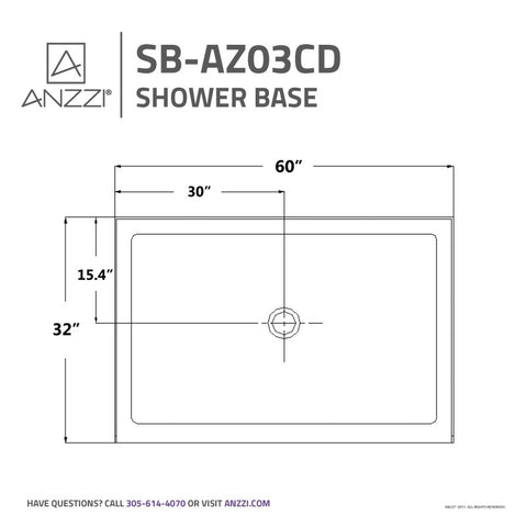 ANZZI Tier 32 x 60  in. Center Drain Single Threshold Shower Base in White