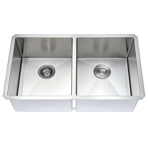 ANZZI VANGUARD Undermount 32 in. Double Bowl Kitchen Sink with Soave Faucet in Brushed Nickel