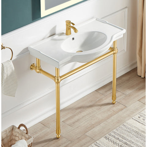 CS-FGC003-BG - ANZZI Viola 34.5 in. Console Sink in Brushed Gold with Ceramic Counter Top