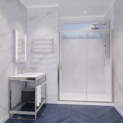 48 in. x 72 in. Framed Shower Door with TSUNAMI GUARD in Brushed Nickel