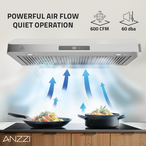 ANZZI 30-Inch 600 CFM 4-Speed Stainless Steel Under Cabinet Convertible Residential Range Hood with LED Lamp