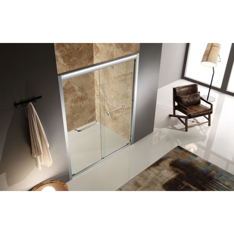 ANZZI Pharaoh 48 in. x 72 in. Framed Sliding Shower Door in Brushed Finish with Handle